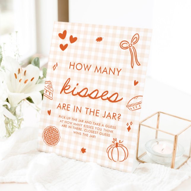 Signe De Table Jeu de devinette de bisous Fall Gingham Cutie Pie (Fall Gingham Cutie Pie Guess How Many Kisses Game Sign)