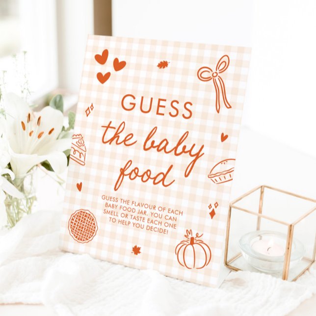 Signe De Table Jeu de devinette de nourriture pour bébé Cutie Pie (Fall Gingham Cutie Pie Guess the Baby Food Game Sign)