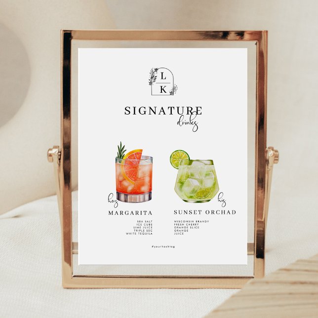 Signe De Table Jeunes mariés | Menu des boissons de signature (Créateur téléchargé)