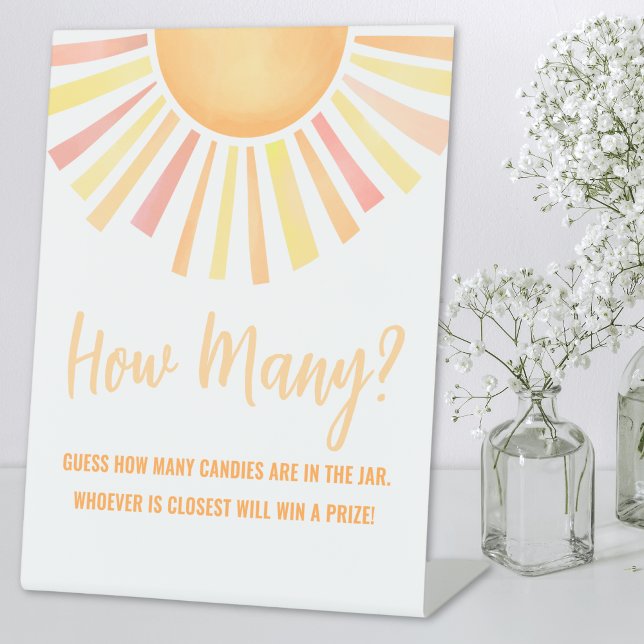 Signe De Table Jeux de Baby Shower "Sunshine devine combien de so (Sunshine Guess How Many Sun Baby Shower Game Pedestal Sign)