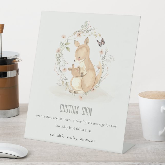 Signe De Table Joey Mama Kangaroo Floral Baby shower Personnalisé (In SItu)