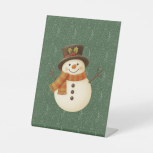 Signe De Table Joli bonhomme de neige rustique vert vintage