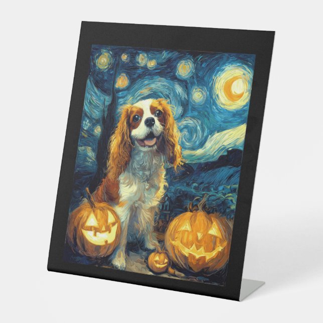 Signe De Table Joli chien Cavalier King Charles Spaniel Halloween (Recto)