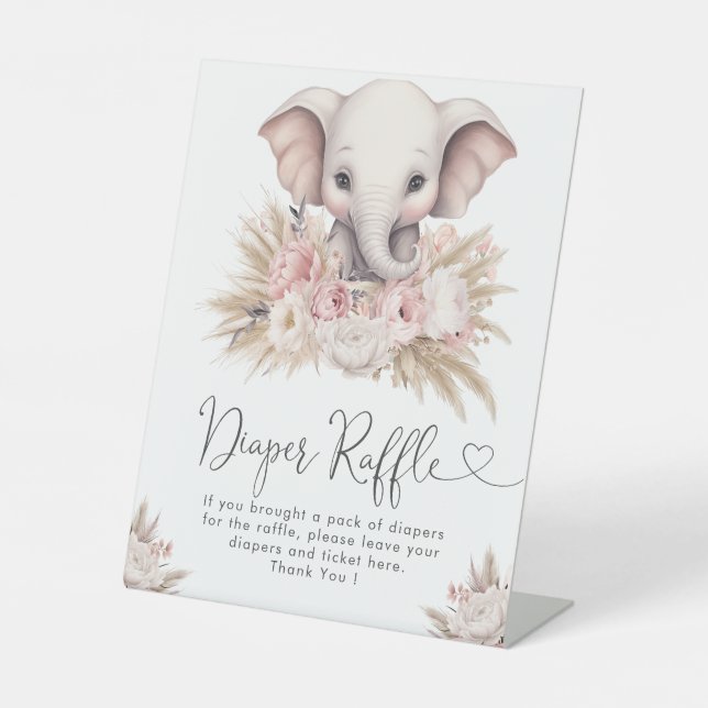 Signe De Table Joli Elephant rose Boho Girl Douche Diaper Raffle (Recto)