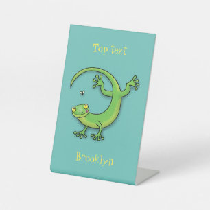 Signe De Table Joli gecko vert salutations avec dessin animé