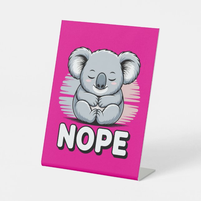 Signe De Table Joli koala endormi “Non” Dessin animé drôle (Recto)