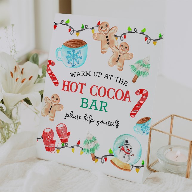 Signe De Table Joli Noël Le Bar de Chocolat Chaud le PLUS MERVEIL (Cute Christmas Most ONEDERFUL Hot Cocoa Bar Pedestal Sign)