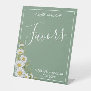Signe De Table Jolie Basil Vert & Blanc Marguerites Mariage Faveu