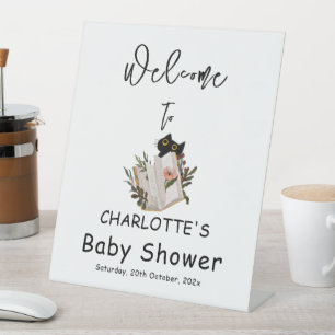 Signe De Table Jolie chatte noire et bébé livre Shower de bienven