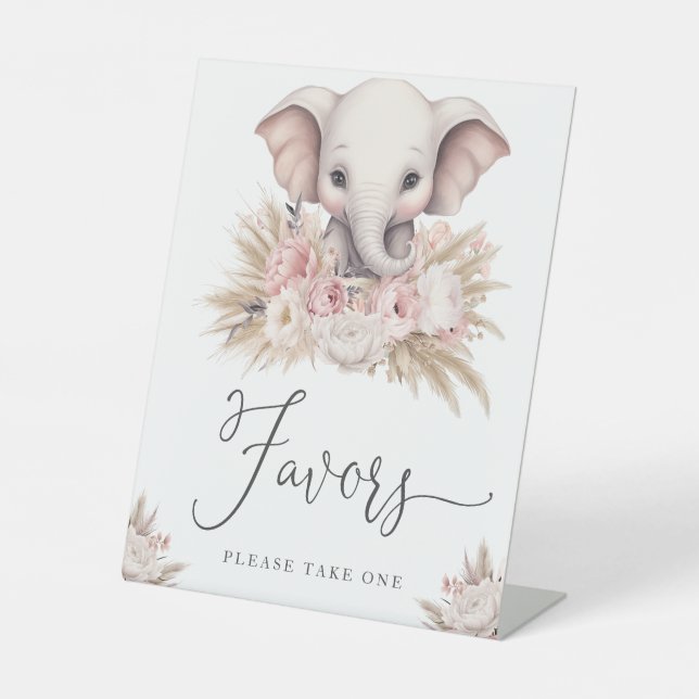 Signe De Table Jolie Eléphant rose Boho fille Baby shower Faveurs (Recto)