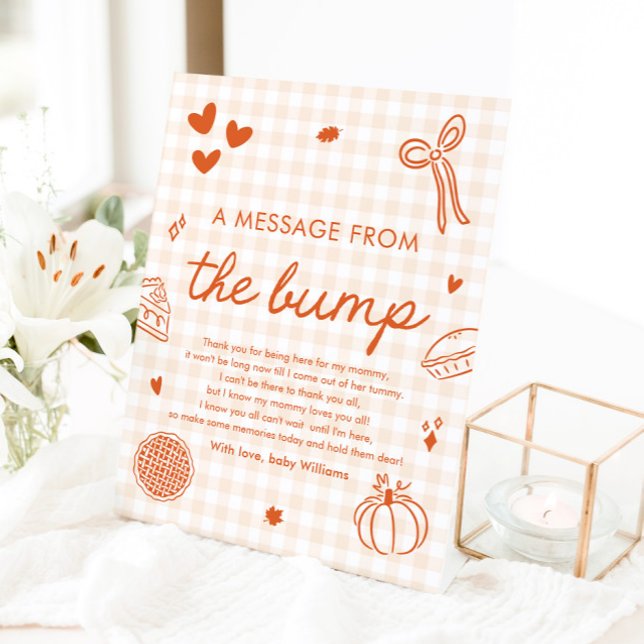 Signe De Table Jolie gamin gingham Un message du bébé (Fall Gingham Cutie Pie A Message From The Bump Sign)
