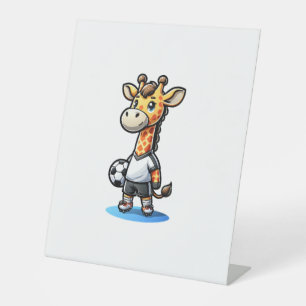 Signe De Table Jolie Giraffe Joueuse De Football.