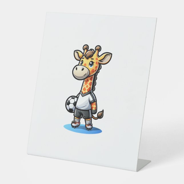 Signe De Table Jolie Giraffe Joueuse De Football. (Recto)