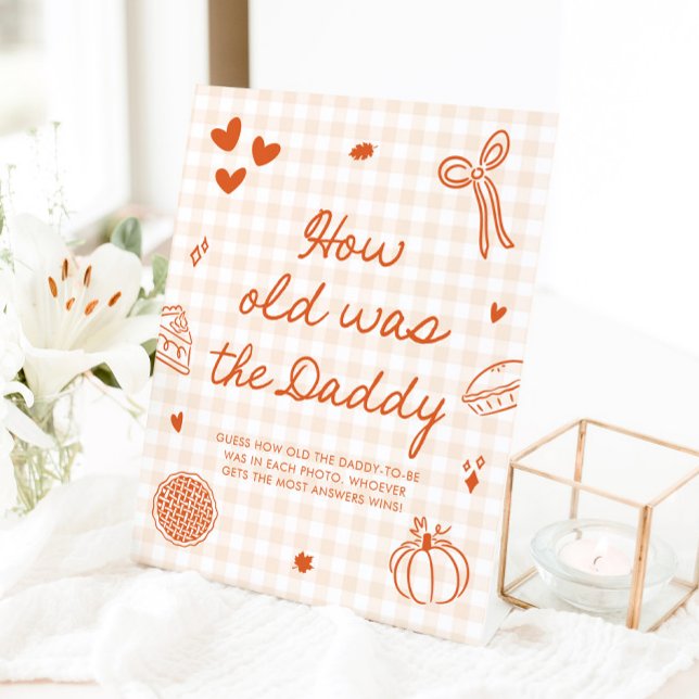 Signe De Table Jolie Orange Gingham Cutie Pie Quel âge avait le P (Fall Orange Gingham Cutie Pie How old was the Dad Sign)