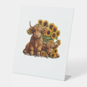 Signe De Table Jolie vache écossaise Highland Sunflower Mothers D