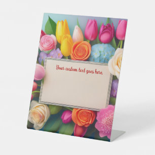 Signe De Table Jolies Fleurs Encadrées Roses Tulipes Hydrangea Pe