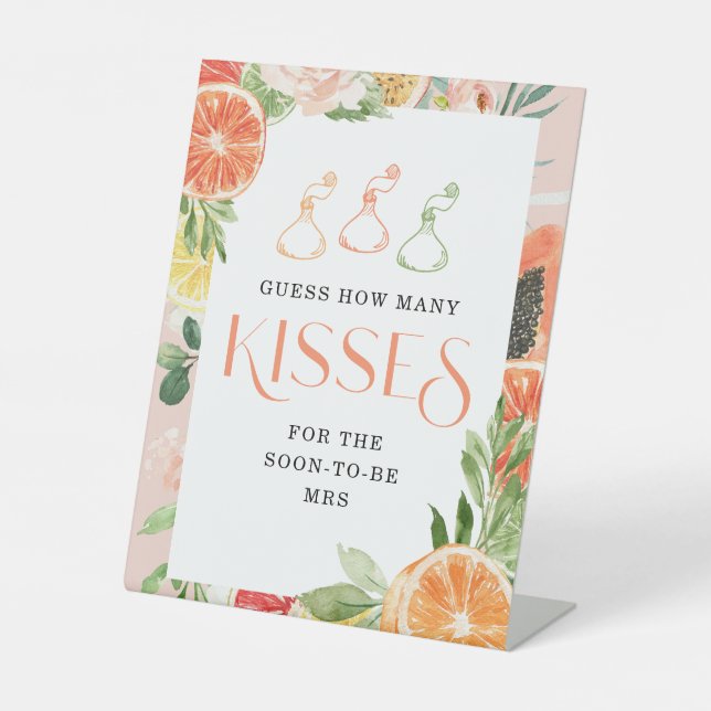Signe De Table Jour de mariage tropical citrus Combien de baisers (Recto)