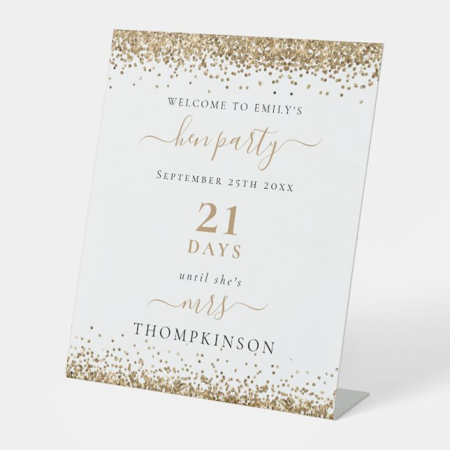 Signe De Table Jours De Parties scintillant D'Or Jusqu'À Mme Nom  (Recto)