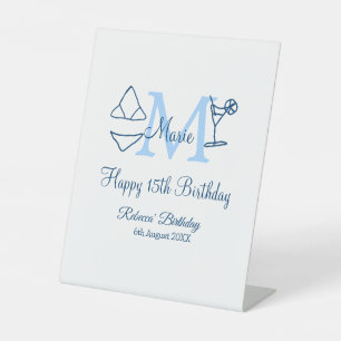 Signe De Table Joyeux 15e anniversaire bleu ajouter nom monogramm