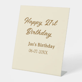 Signe De Table Joyeux 21e anniversaire brun pastel jaune nom date