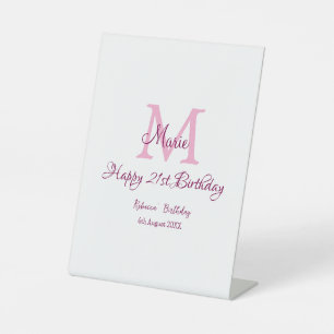 Signe De Table Joyeux 21e Anniversaire rose ajouter nom monogramm
