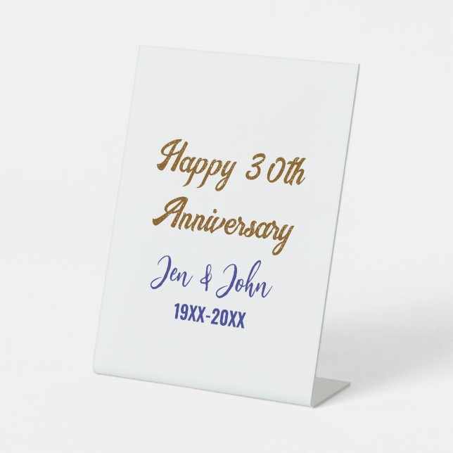Signe De Table Joyeux 30e anniversaire de mariage royal bleu or s (Recto)
