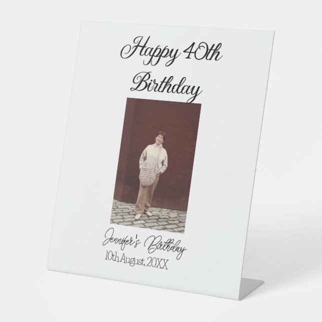 Signe De Table Joyeux 40e anniversaire photo moderne simple (Recto)