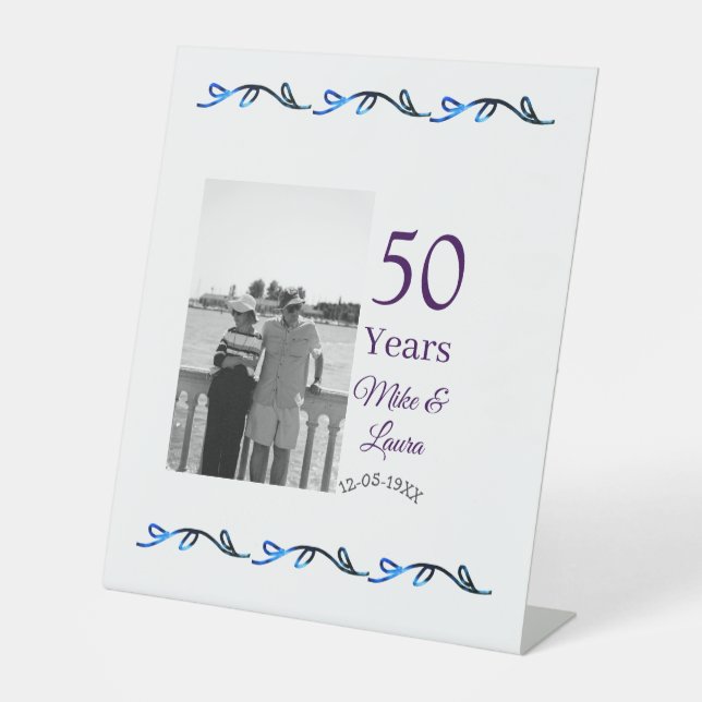 Signe De Table Joyeux 50e anniversaire ajouter nom du couple date (Recto)