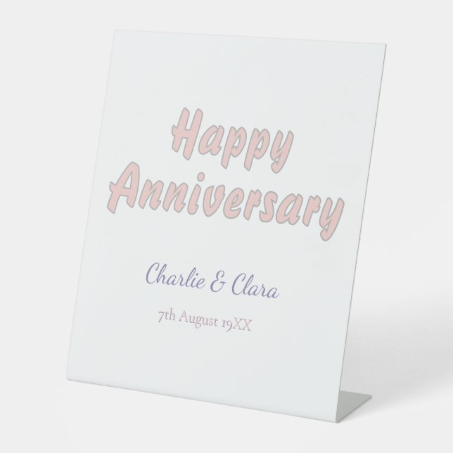 Signe De Table Joyeux anniversaire ajouter nom rose gris pastel g (Recto)