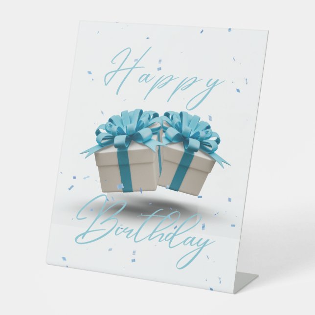 Signe De Table Joyeux Anniversaire Bébé Bleu Cédule (Recto)