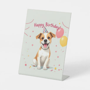 Signe De Table Joyeux Anniversaire Chien avec Chapeau de Fête et