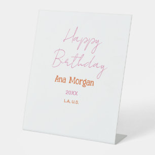 Signe De Table Joyeux Anniversaire Rose Orange Nom Simple Année L