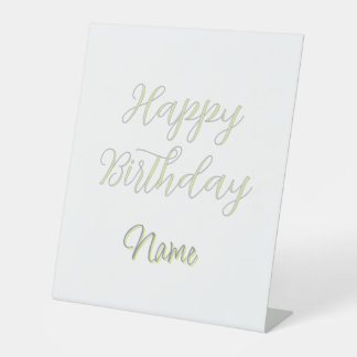 Signe De Table Joyeux anniversaire vert pastel gris nom date mode