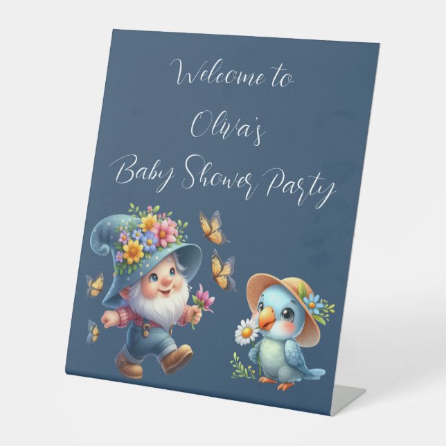 Signe De Table Joyeux Gnome Mignon avec Papillon Baby Shower (Recto)