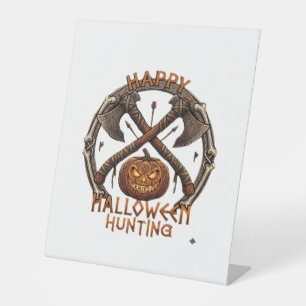 Signe De Table Joyeux Halloween Chasse Citrouille Haches Croisées