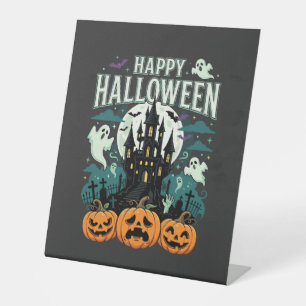 Signe De Table Joyeux Halloween Château Hanté Fantômes et Citroui