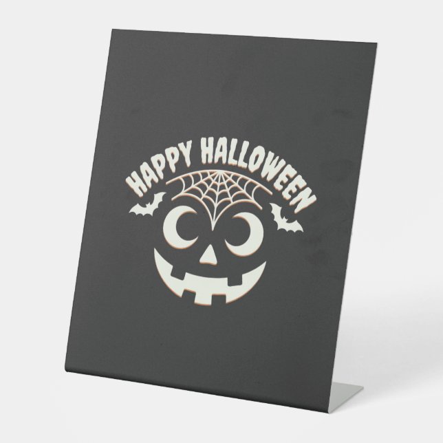 Signe De Table Joyeux Halloween Citrouille Visage Design_1 (Recto)