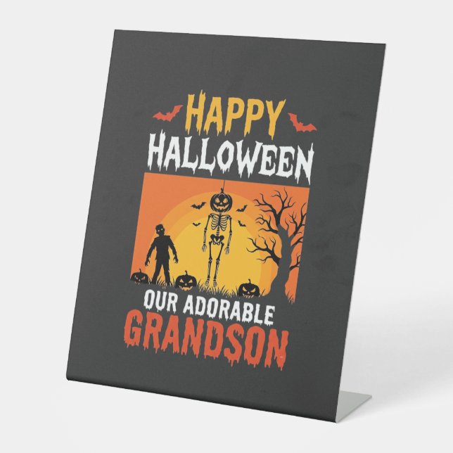 Signe De Table Joyeux Halloween Petit-Fils Squelette Citrouille (Recto)