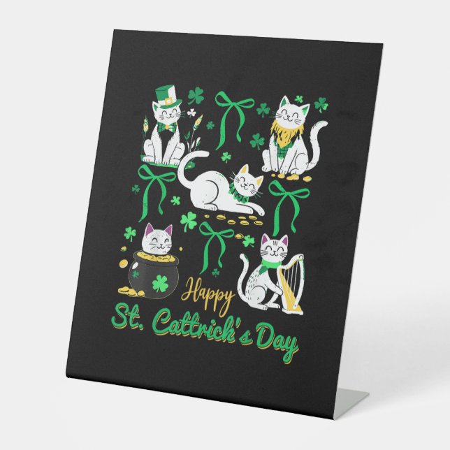 Signe De Table Joyeux St Cattrick's Day Coquette Bow Chat St Patr (Recto)