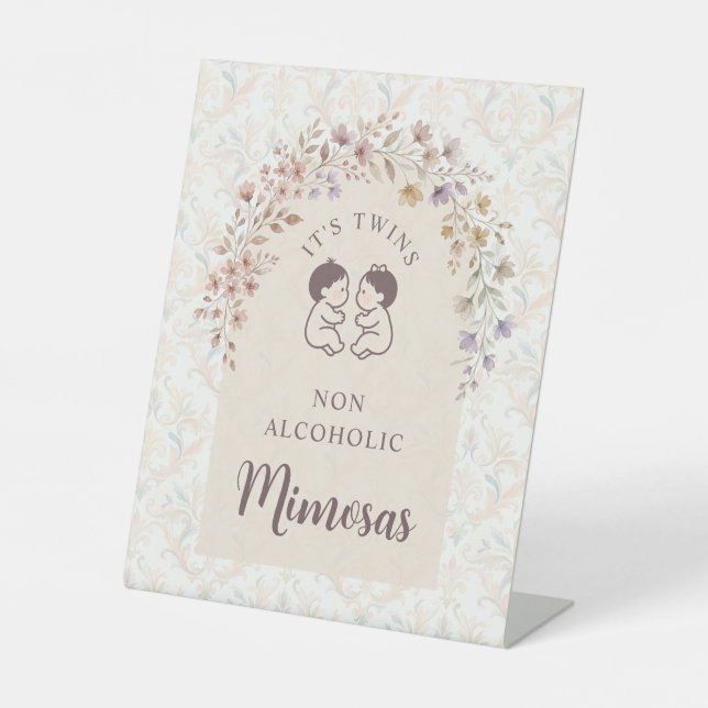 Signe De Table Jumeaux Fête de Naissance Fantaisiste Fleurs Paste (Recto)