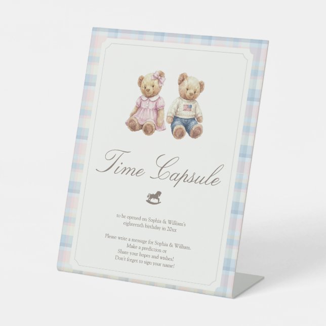 Signe De Table Jumeaux premier anniversaire d'ours  (Recto)