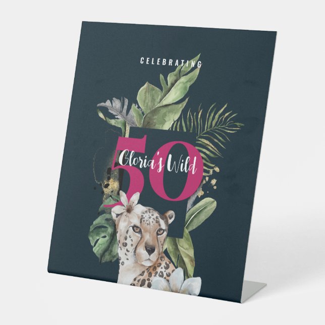 Signe De Table Jungle Leopard rose Milestone Anniversaire (Recto)