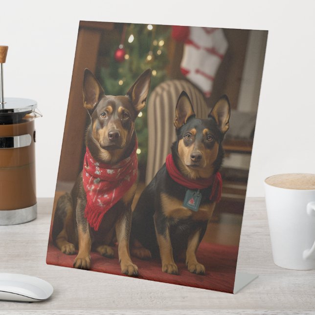 Signe De Table Kelpie australien au coin de la cheminée de Noël (In SItu)