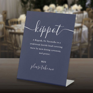 Signe De Table Kippot de mariage juif bleu marine écriture Yarmul