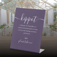 Kippot Mariage juif violet Script Yarmulke
