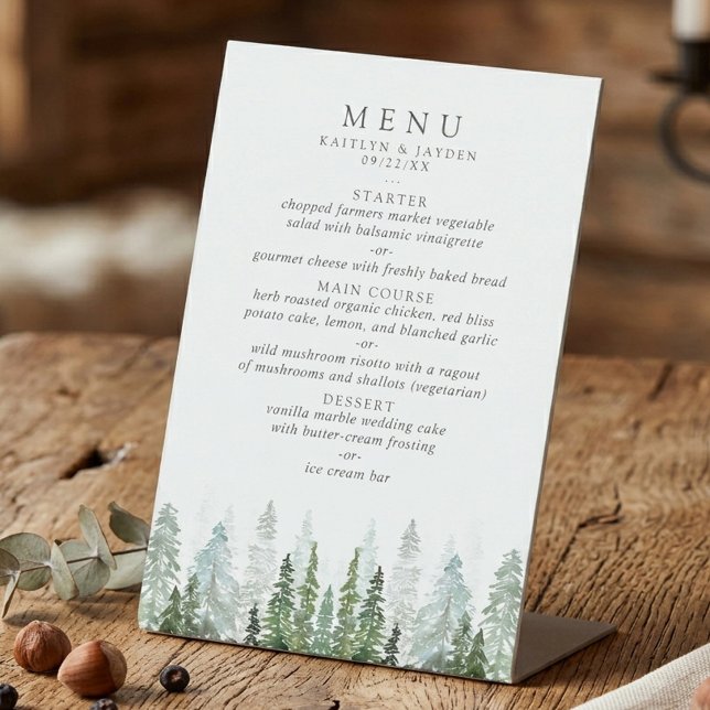Signe De Table La Collection de mariage forêt de pins aquarelle (Créateur téléchargé)