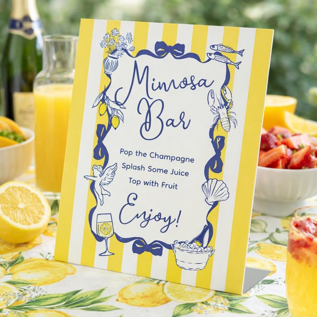 Signe De Table La Dolce Vita Yellow Stripe Italian Mimosa Bar (La Dolce Vita Yellow Stripe Italian Mimosa Bar Pedestal Sign)