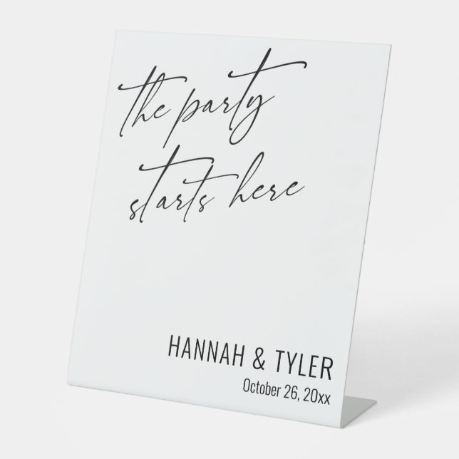 Signe De Table La Fête Commence Ici Simple Élégant Simple Blanc (Recto)