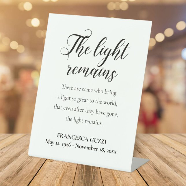 Signe De Table La Lumière Reste Service Mémorial D'Écriture Manue (Créateur téléchargé)