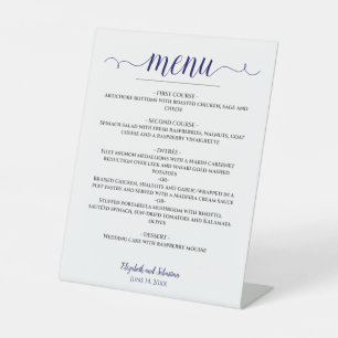 Signe De Table Lacy Calligraphy Marine Blue & White Mariage Menu